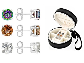 Pre-Owned Multi-Color Quartz Platinum Over Sterling Silver Set Of 3 Earrings With Jewlery Box 7.95ct