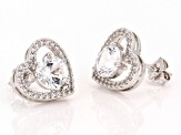 Pre-Owned White Lab Created Sapphire Rhodium Over Sterling Silver Heart Earrings 2.08ctw