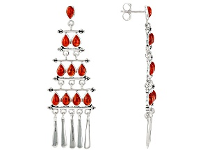 Pre-Owned Red Sponge Coral Multi-Row Rhodium Over Sterling Silver Earrings