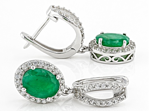 Pre-Owned Green Emerald Rhodium Over Sterling Silver Earrings. 3.30ctw