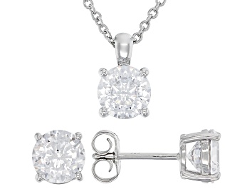 Picture of Pre-Owned White Cubic Zirconia Platinum Over Sterling Silver Jewelry Boxed Set 4.00ctw