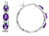 Pre-Owned Purple African Amethyst Rhodium Over Sterling Silver Hoop Earrings 2.30ctw