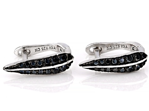 Pre-Owned Black Spinel Rhodium Over Sterling Silver Huggie Earrings 0.33ctw
