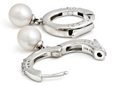 Pre-Owned White Cultured Freshwater Pearls and Moissanite Plantineve® Earrings