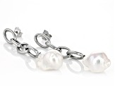 Pre-Owned White Barque Cultured Freshwater Pearl Rhodium Over Sterling Silver Earrings