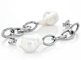 Pre-Owned White Barque Cultured Freshwater Pearl Rhodium Over Sterling Silver Earrings