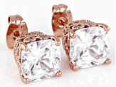 Pre-Owned White Cubic Zirconia 14K Rose Gold Over Bronze Stud Earrings 7.84ctw
