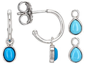 Pre-Owned Blue Sleeping Beauty Turquoise Sterling Silver Changeable Hoop Earrings