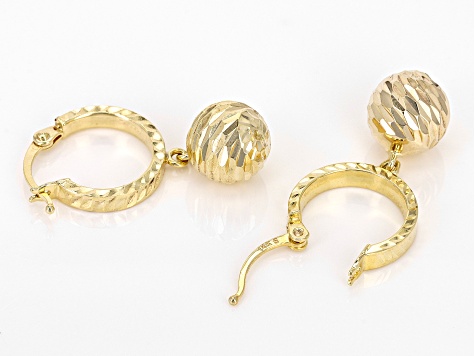 Pre-Owned 14k Yellow Gold Diamond-Cut Ball Dangle Hoop Earrings