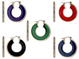 Pre-Owned Multi-Color Enamel & Crystal Gold Tone Hoop Earring Set of 5