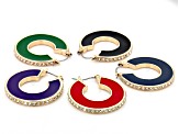 Pre-Owned Multi-Color Enamel & Crystal Gold Tone Hoop Earring Set of 5