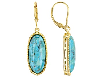 Picture of Pre-Owned Blue Turquoise 18k Yellow Gold Over Sterling Silver Earrings