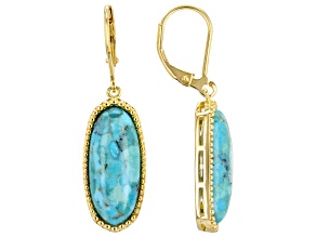Pre-Owned Blue Turquoise 18k Yellow Gold Over Sterling Silver Earrings