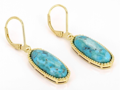 Pre-Owned Blue Turquoise 18k Yellow Gold Over Sterling Silver Earrings