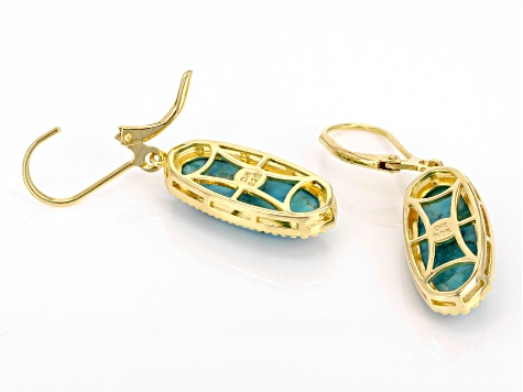 Pre-Owned Blue Turquoise 18k Yellow Gold Over Sterling Silver Earrings