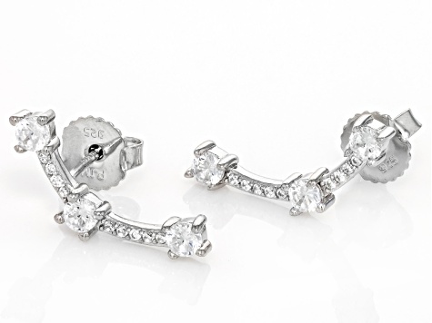 Pre-Owned White Cubic Zirconia Rhodium Over Sterling Silver Ear Climbers 1.22ctw