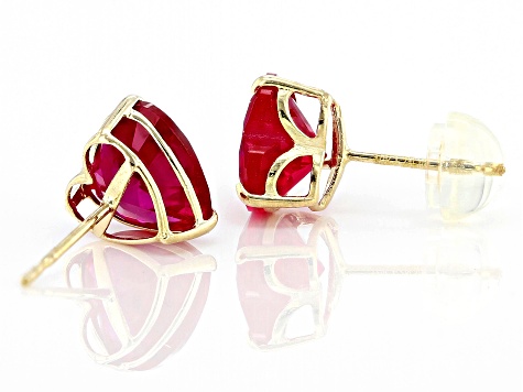 Pre-Owned Lab Created Ruby 10k Yellow Gold Earrings 2.11ctw