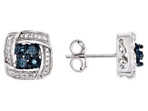 Pre-Owned Blue And White Diamond Accent Rhodium Over Sterling Silver Earrings