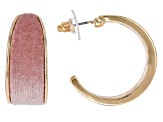 Pre-Owned Pink, Burgundy & Black Velvet Gold Tone Set of 3 Hoop Earrings