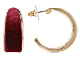 Pre-Owned Pink, Burgundy & Black Velvet Gold Tone Set of 3 Hoop Earrings