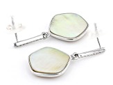 Pre-Owned Golden South Sea Mother-of*Pearl and White Zircon Rhodium Over Sterling Silver Earrings 0.