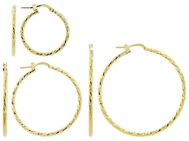 Pre-Owned 18k Yellow Gold Over Bronze Twisted Hoop Earrings Set of 3