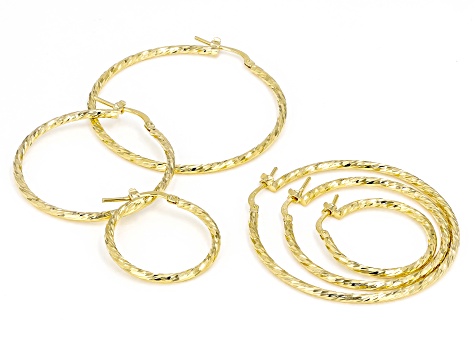 Pre-Owned 18k Yellow Gold Over Bronze Twisted Hoop Earrings Set of 3