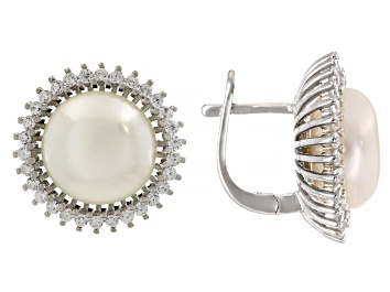 Picture of Pre-Owned White Cultured Freshwater Pearl and Cubic Zirconia Sterling Silver Stud Earrings