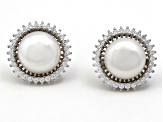 Pre-Owned White Cultured Freshwater Pearl and Cubic Zirconia Sterling Silver Stud Earrings