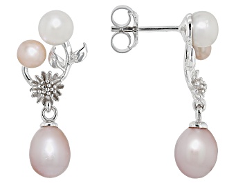Picture of Pre-Owned Multi Color Cultured Freshwater Pearl Rhodium Over Sterling Silver Earrings