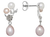 Pre-Owned Multi Color Cultured Freshwater Pearl Rhodium Over Sterling Silver Earrings