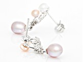 Pre-Owned Multi Color Cultured Freshwater Pearl Rhodium Over Sterling Silver Earrings