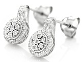 Pre-Owned White Diamond Rhodium Over Sterling Silver Cluster Drop Earrings 0.20ctw