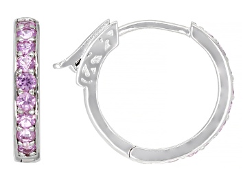 Picture of Pre-Owned Pink Sapphire Rhodium Over Sterling Silver Hoop Earrings 0.61ctw