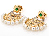Pre-Owned Green Onyx, Cultured Freshwater Pearl, & White Topaz 18K Yellow Gold Over Silver Earrings