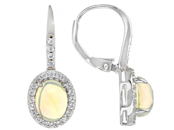 Picture of Pre-Owned White Ethiopian Opal Rhodium Over Sterling Silver Earrings 1.75ctw
