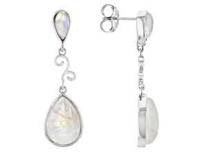 Pre-Owned Rainbow Moonstone Rhodium Over Sterling Silver Dangle Earrings