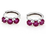 Pre-Owned Red Mahaleo® Ruby Rhodium Over 10k White Gold 3-Stone Childrens Hoop Earrings 1.11ctw