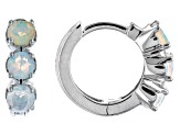 Pre-Owned Multi Color Opal Rhodium Over 10k White Gold 3-Stone Childrens Hoop Earrings 0.26ctw