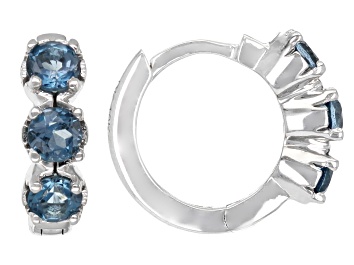Picture of Pre-Owned London Blue Topaz Rhodium Over 10k White Gold 3-Stone Children's Hoop Earrings 0.41ctw