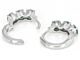 Pre-Owned Green Emerald Rhodium Over 10k White Gold 3-Stone Children's Hoop Earrings 0.37ctw