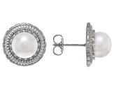 Pre-Owned White Cultured Freshwater Pearl Rhodium Over Sterling Silver Studs