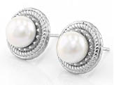 Pre-Owned White Cultured Freshwater Pearl Rhodium Over Sterling Silver Studs