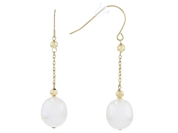Picture of Pre-Owned White Cultured Freshwater Pearl 14k Yellow Gold Dangle Earrings