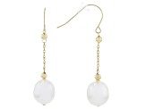 Pre-Owned White Cultured Freshwater Pearl 14k Yellow Gold Dangle Earrings