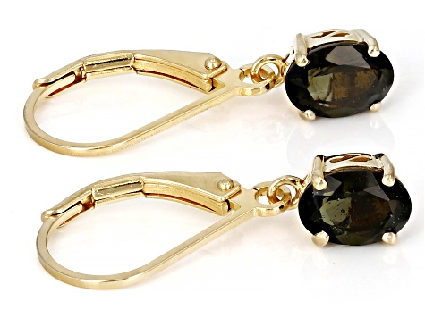Pre-Owned Green Moldavite 18k Yellow Gold Over Sterling Silver Dangle Earrings 1.05ctw