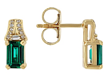 Picture of Pre-Owned Green Lab Created Emerald 18k Yellow Gold Over Sterling Silver Earrings 0.90ctw