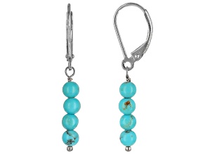 Pre-Owned Blue Kingman Turquoise Rhodium Over Sterling Silver Earrings