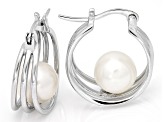 Pre-Owned White Cultured Freshwater Pearl Rhodium Over Sterling Silver Earrings