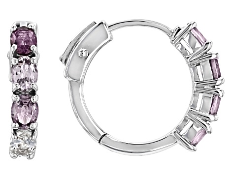 Pre-Owned Multicolor Spinel Rhodium Over Sterling Silver Hoop Earrings 1.25ctw